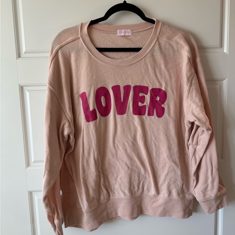 Pink Lily Women's Lover Sweatshirt Pink And Red Taylor Swift Size Small